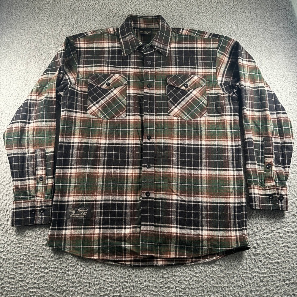 Vermont Flannel Co Flannel Shirt Mens‎ XL Plaid Organic Cotton Button Up